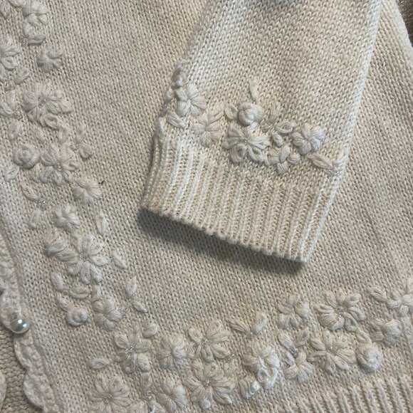 exclusive imports Sweaters - Vintage Hand Embroidered Cottagecore Cardigan with Puff Sleeves